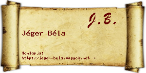 Jéger Béla névjegykártya